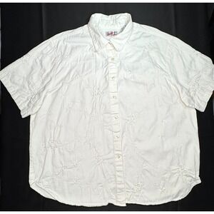 VTG 90s Bill Blass Top Womens Size 2X 100% Cotton White Embroidered Button Up